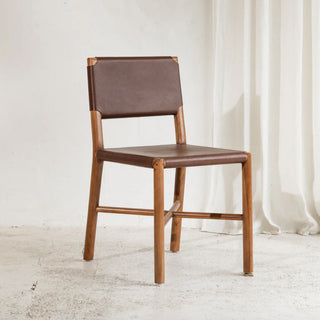 Chocolate Leather + Recycled Teak Dining Chair