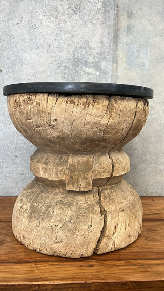 Vintage Indian Okhali Marble Side Table