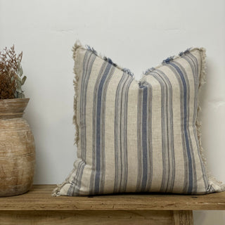 Erika Cushion with Fringe Blue Horizon Stripe