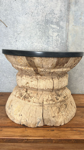 Vintage Indian Okhali Marble Side Table