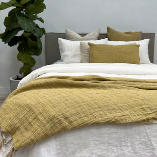 Audrey Linen Throw Yellow + Natural