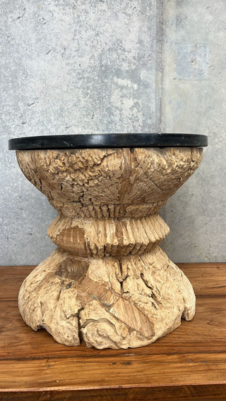 Vintage Indian Okhali Marble Side Table