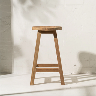 Round Recycled Teak Bar Stool