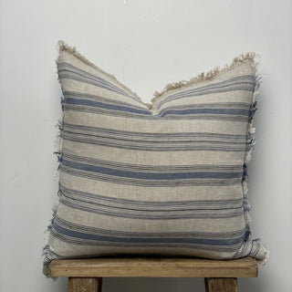 Erika Cushion with Fringe Blue Horizon Stripe
