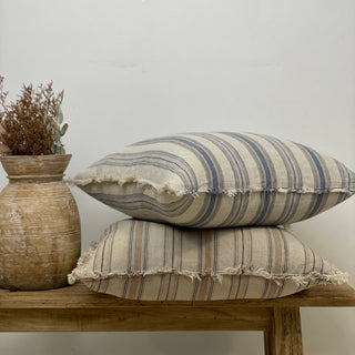 Erika Cushion with Fringe Blue Horizon Stripe