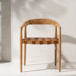 Woven Leather + Recycled Teak Dining Chair
