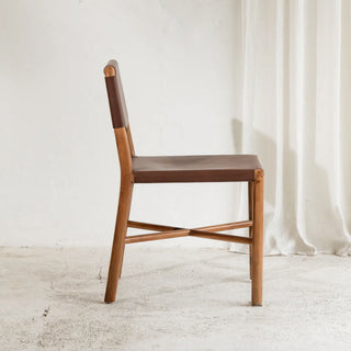 Chocolate Leather + Recycled Teak Dining Chair