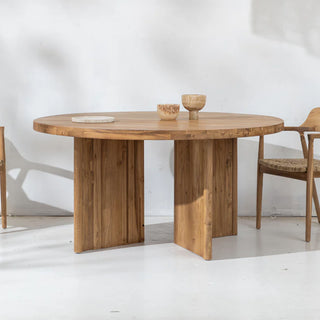 Round Recycled Teak Table + Pedestal Base