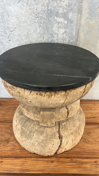 Vintage Indian Okhali Marble Side Table