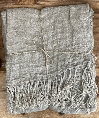Angaston Fringed Linen Bed Throw