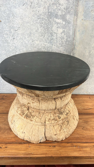 Vintage Indian Okhali Marble Side Table